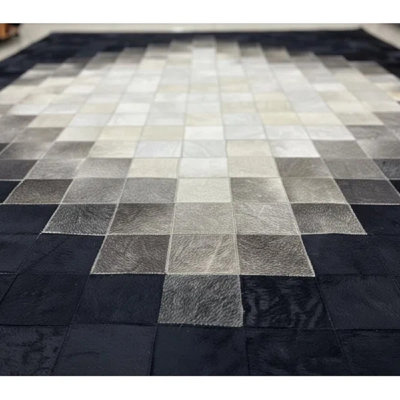 Black And White Cowhide Rug, Modern Geometric Area Rug