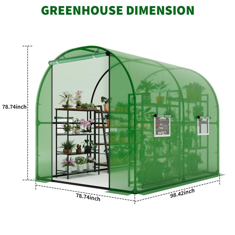 Walk-in Greenhouse with 4 Ventilated Mesh Windows & Zippered Roll-Up Door for Outdoor Garden and Plant Protection