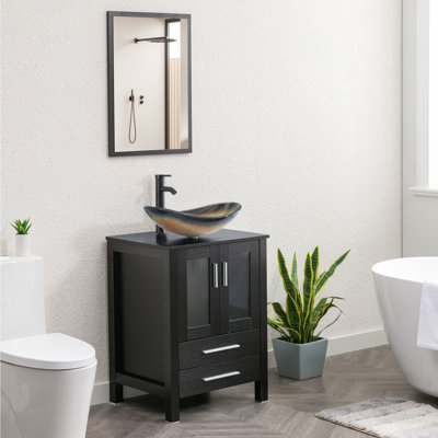 Finition de la base: finition du plateau blanc: meuble-lavabo simple autoportant bleu de 24 po avec comptoir en bois manufacturé