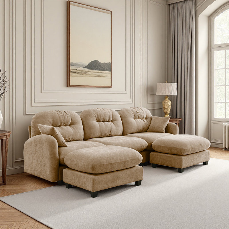 Canapé modulaire en U avec repose-pieds et canapé en chenille, Chenille chameau