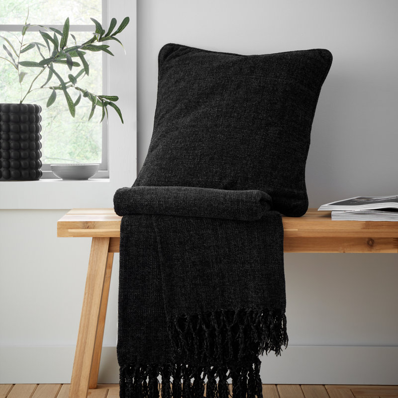 Wilson Plain Chenille Blanket Throw, Black