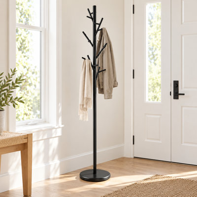 69.25-Inch Freestanding Tree Coat Rack With Branch Hooks And Round Base For Entryway, Black