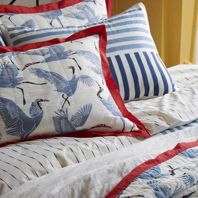 Blue and White Cotton Twin Comforter Set with Stripes