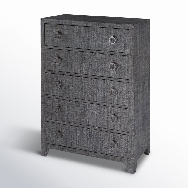 Cleo 5 - Drawer Raffia Chest, Charcoal Gray