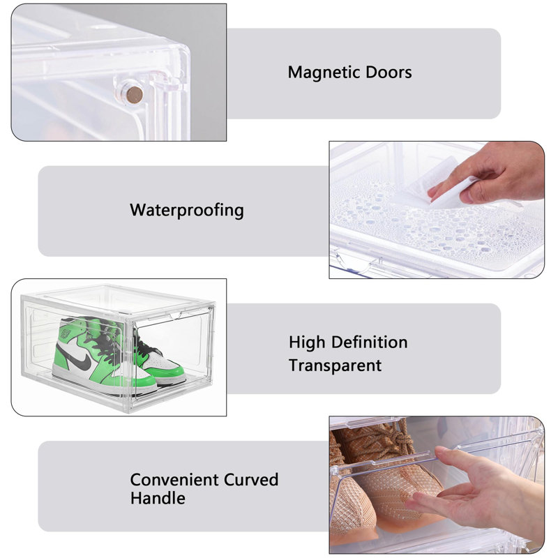 Upgrade Shoe Box Storage Containers,Thicken Sturdy Clear Stackable Plastic Shoe Organizer Box With Magnetic Door, Drop Front Shoe Box Sneakers X-Large,(Clear Black/12 Pack)