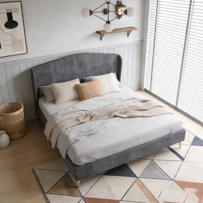 Lit tapissier en velours, Gris, Grand lit