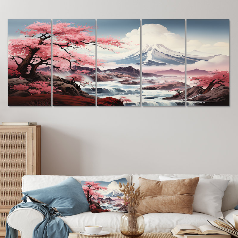 Fleurs de cerisier du Japon, Japon, printemps, ensemble d'art mural 5 pièces, H 28 po x l 60 po