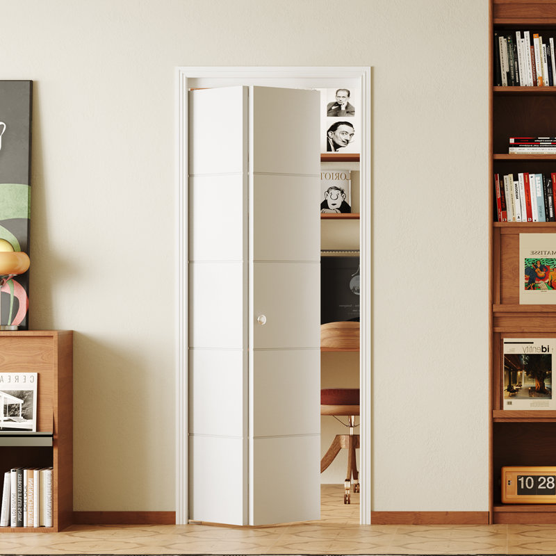 Porte CHIC MODE 81 cm x 203 cm, blanche, peinte fleurie, porte pliante 5 carreaux en MDF massif avec quincaillerie