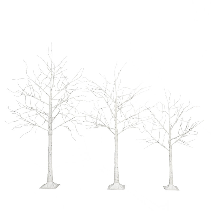 Ensemble de bouleau illuminé, arbre artificiel 4 lumières, 48 ​​lumières DEL / 5 pi 72 lumières DEL / 6 pi, 96 lumières DEL blanc chaud, arbre de Noël pour la décoration intérieure et extérieure