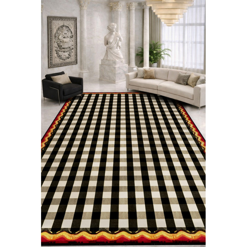 Tapis noir tissé à carreaux lavables Mosso, 3'3" x 6'7"