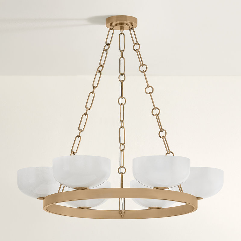 Troy Lighting Caelum Chandelier in Patina Brass, 6 Lights, 6" H x 32.25" W x 32.25" D