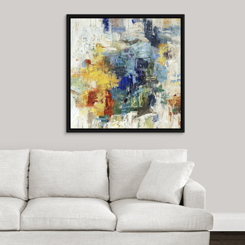 « acier blue stare ii », peinture sur toile, H 37,7 po x l 37,7 po x P 1,75 po, Cadre flottant noir
