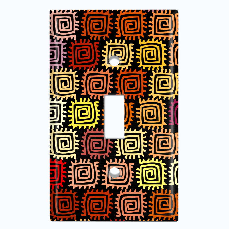 Metal Light Switch Plate Outlet Cover (Safari Pattern African Tribal Art Colourful   - Single Toggle)