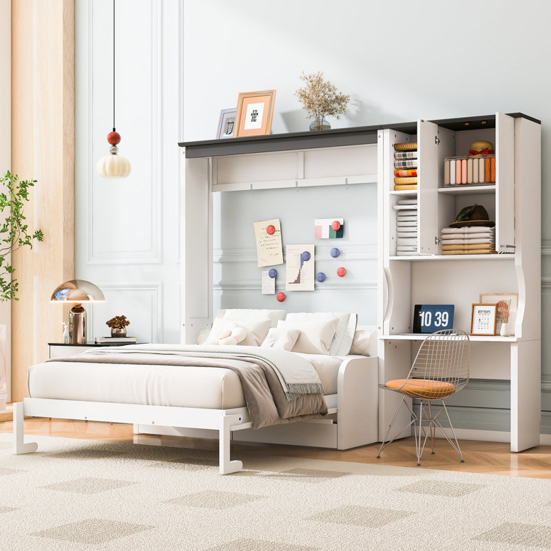 Lit escamotable multifonctionnel avec canapé, bureau et armoire de rangement, Complète