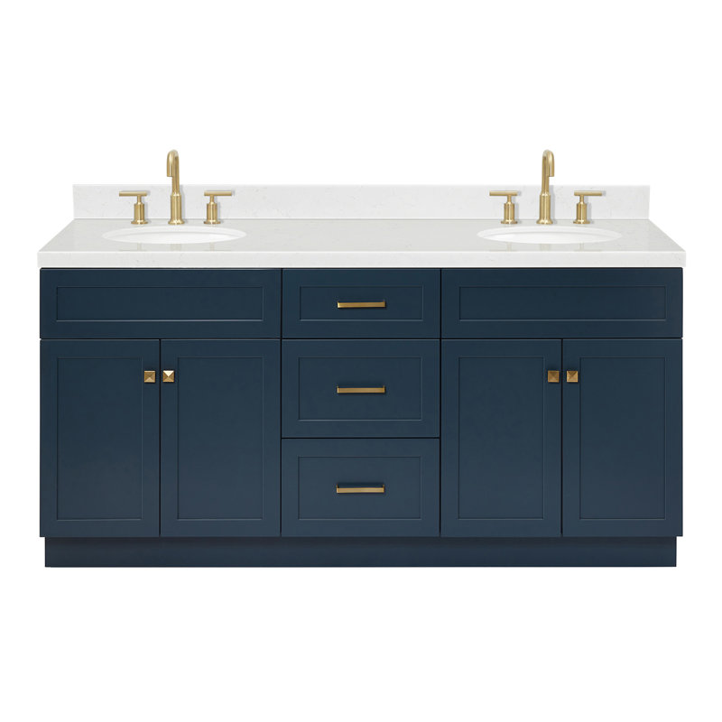 Abell 72.25'' Bathroom Vanity with Carrara Quartz Top, Midnight Blue