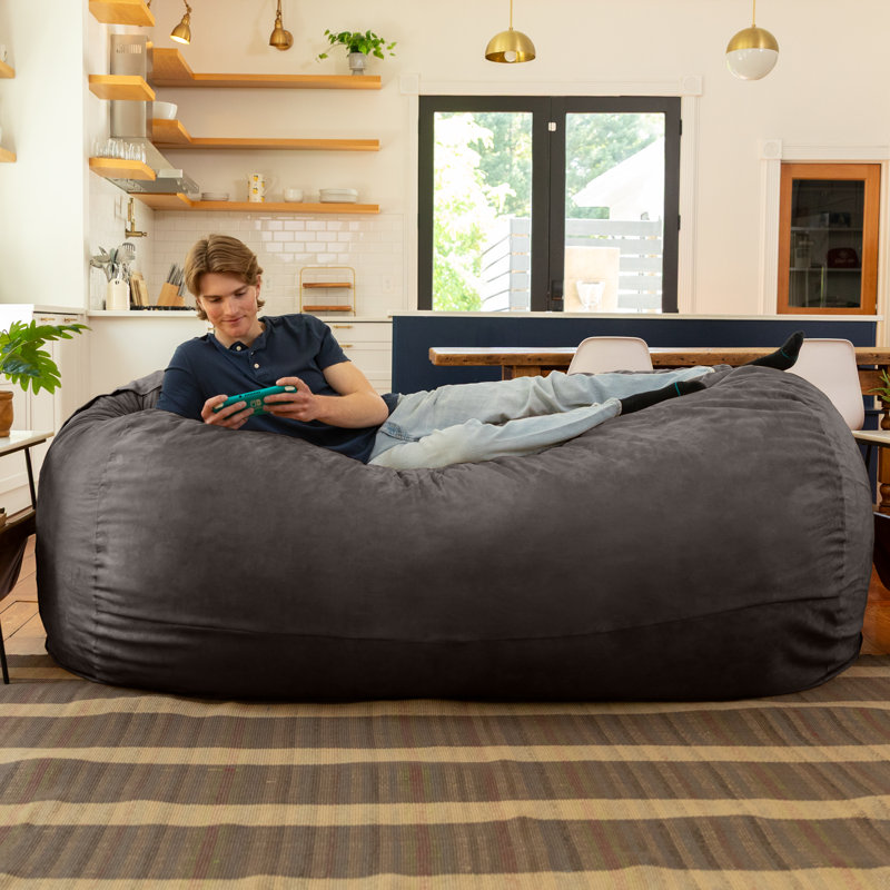 7 Foot Giant Bean Bag Sofa, Charcoal Microsuede
