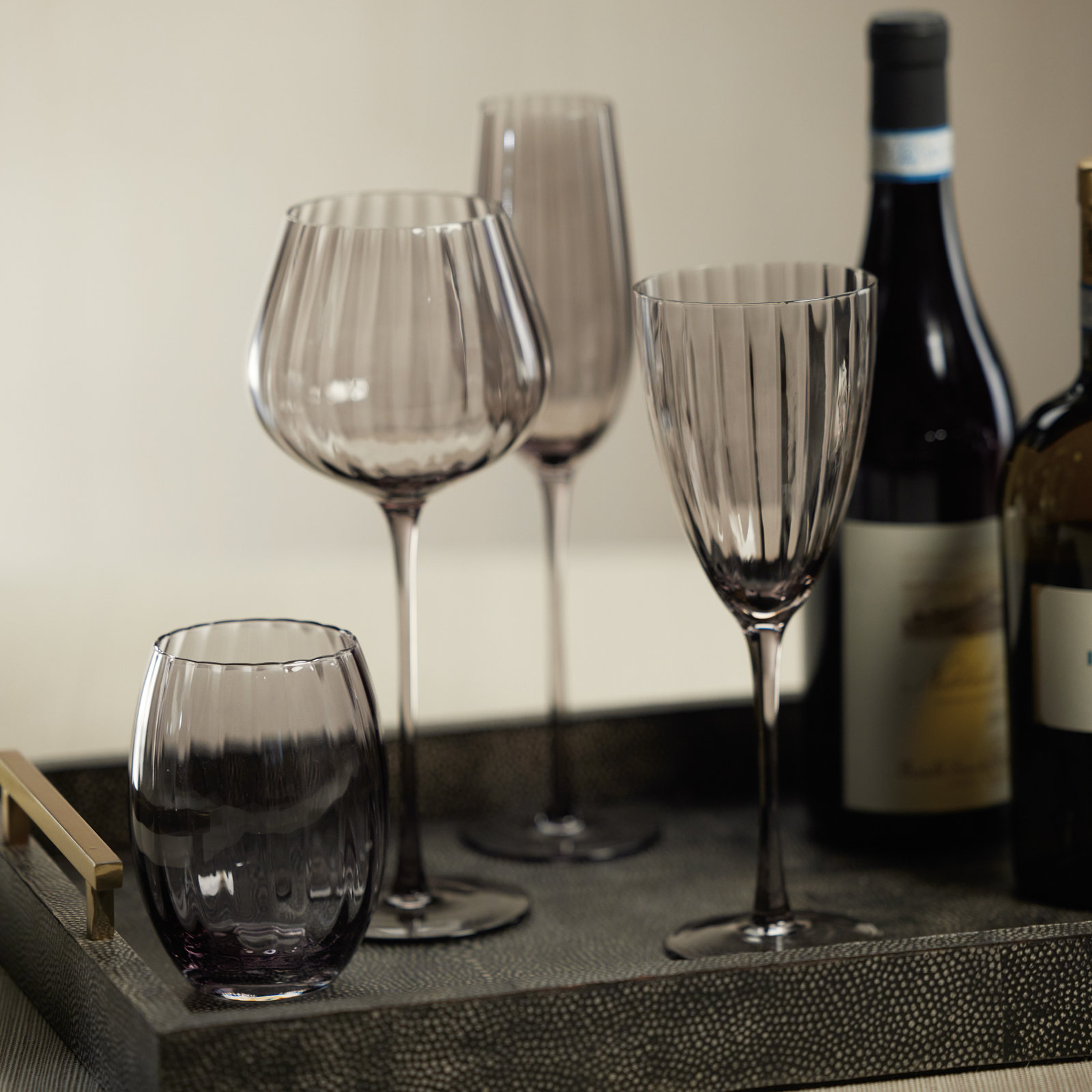 Boulder Ribbed Drinking Glass, Smoke