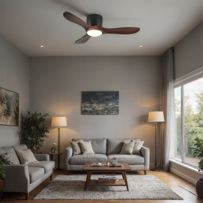 Ventilateur de plafond de 42 pouces avec lumière, 3 pales en bois de noyer foncé, télécommande, moteur à courant continu réversible pour le salon