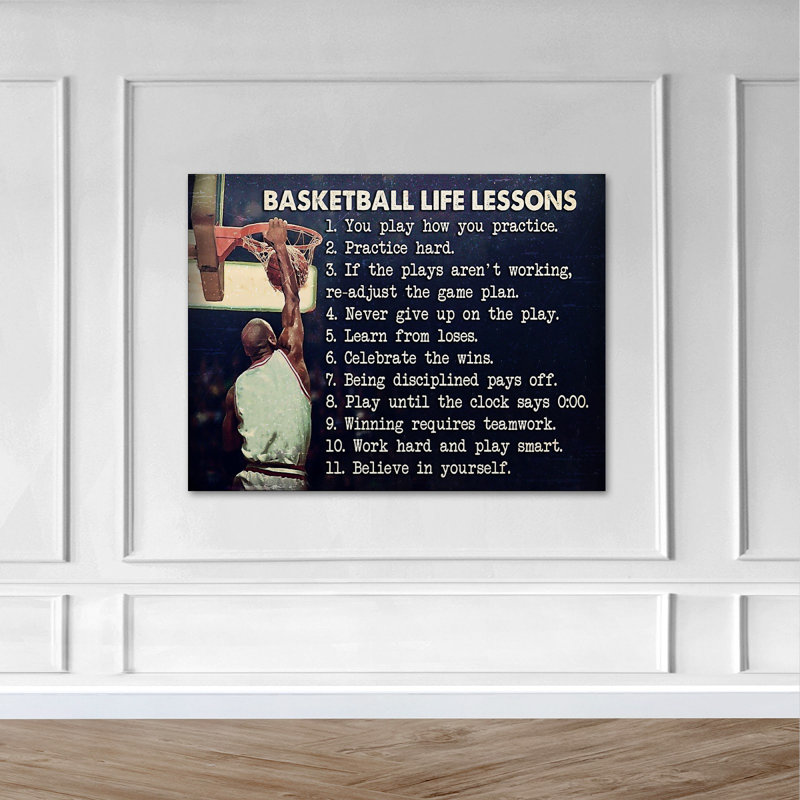 Homme jouant au basketball - Basketball Life Lessons - 1 pièce, reproduction d'art graphique sur toile tendue