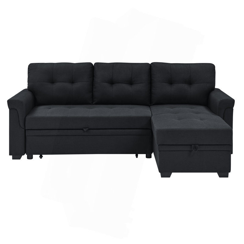 86'' Upholstered Pull-Out Sofa Bed, Black