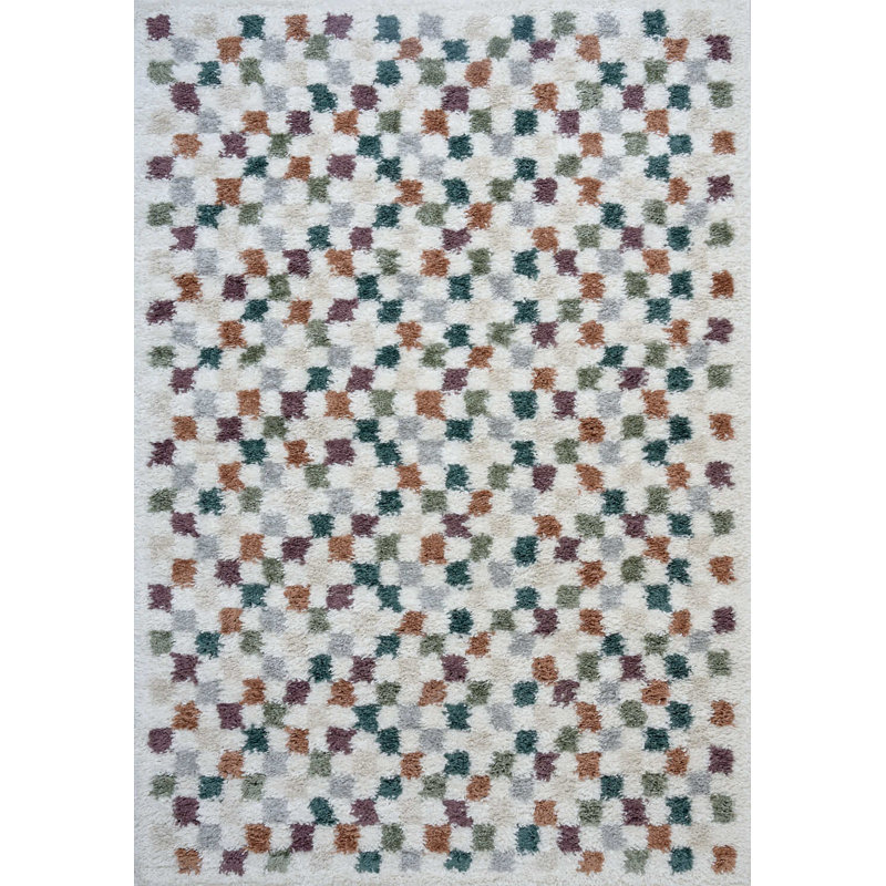 Moodi Modern Shaggy Area Rug Checkered Design, Rectangle 120 x 170 cm, Multicolour 