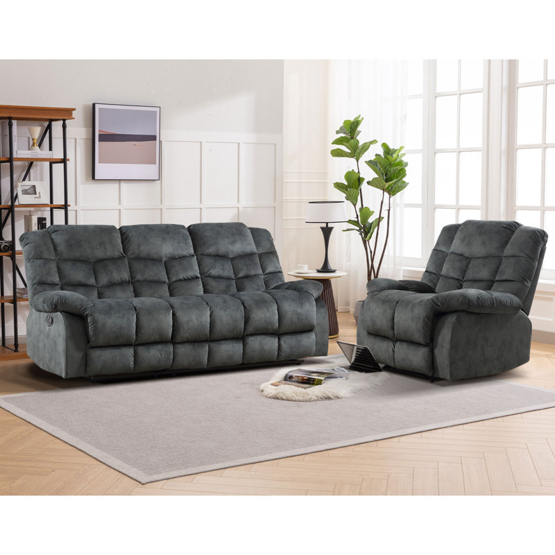 2 - Piece Modern and Overstuffed Soft Manual Reclining Living Room Set, Gray