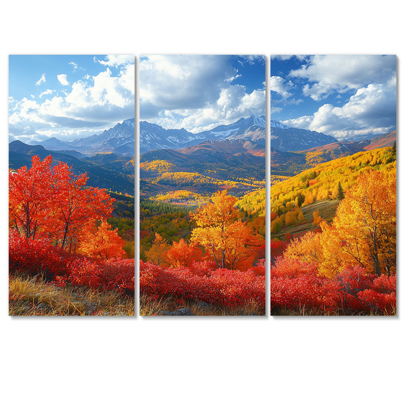 Chaîne de montagnes panoramique en automne II - art mural montagnes - ensemble de 3, H 40 po x l 60 po, Toile tendue