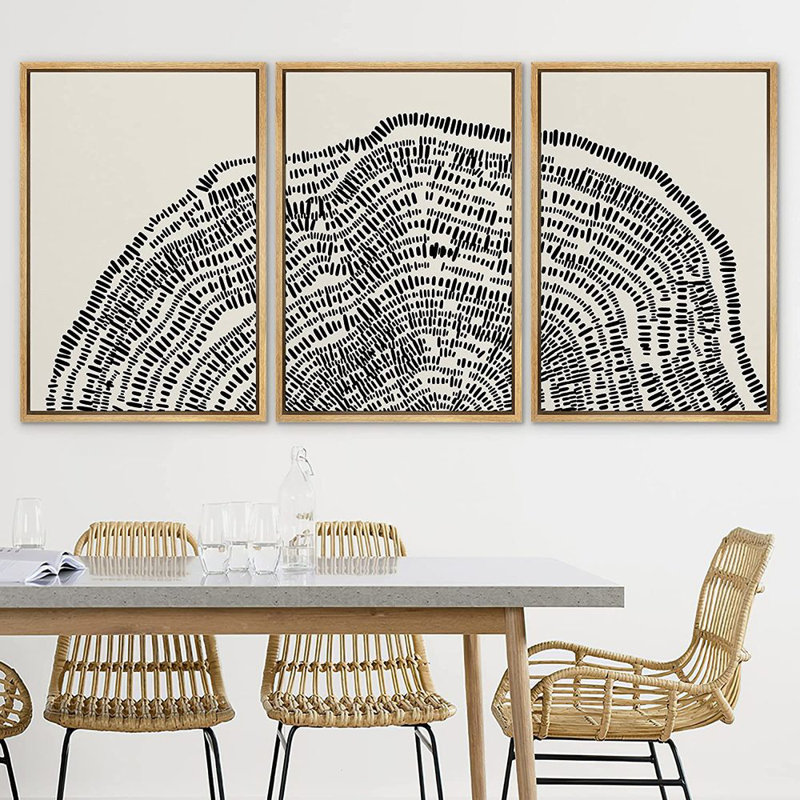 Duotone, bois noir, anneau, souche, neutre, art mural encadré sur toile, 3 pièces, reproduction d'art, Brun