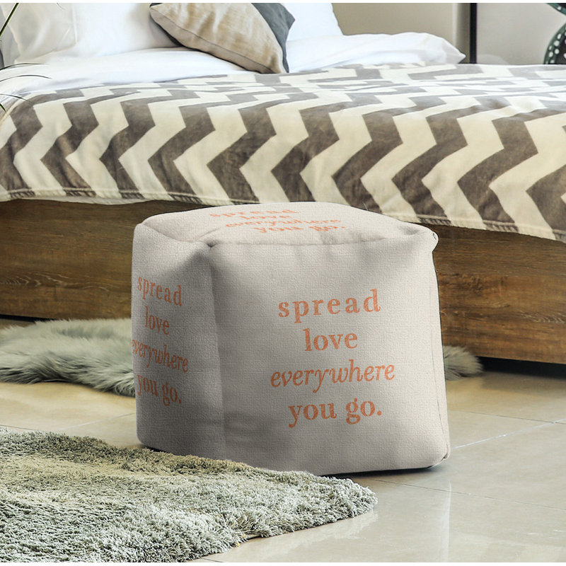 Upholstered Ottoman, White/Orange