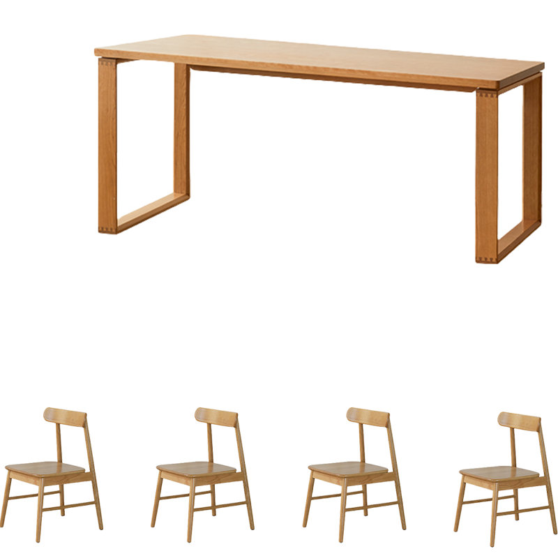 Large Slab Solid Wood Dining Table Set, 29.3"H x 55.1"L x 31.5"W