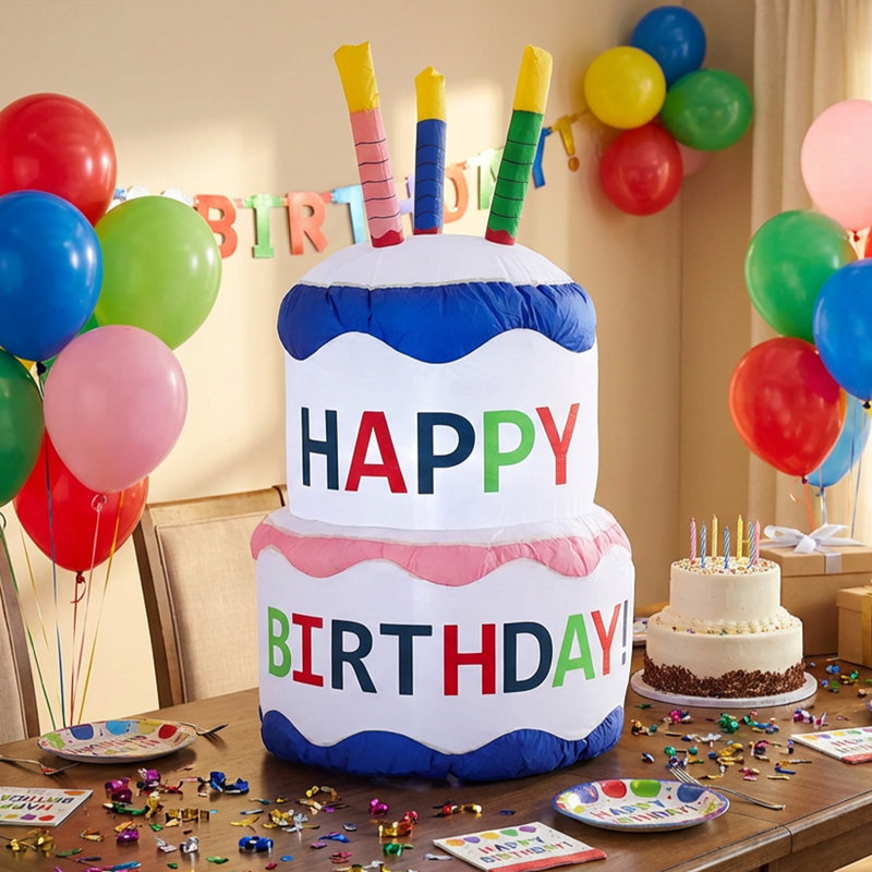 Décoration de fête gonflable, gâteau d'anniversaire, 4 pi
