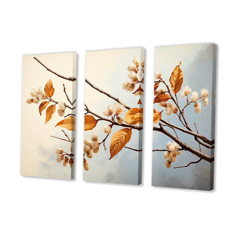 «Soft Brown Blossom Flower Branch I», ensemble de reproductions d'art mural, H 32 po x l 48 po x P 1 po