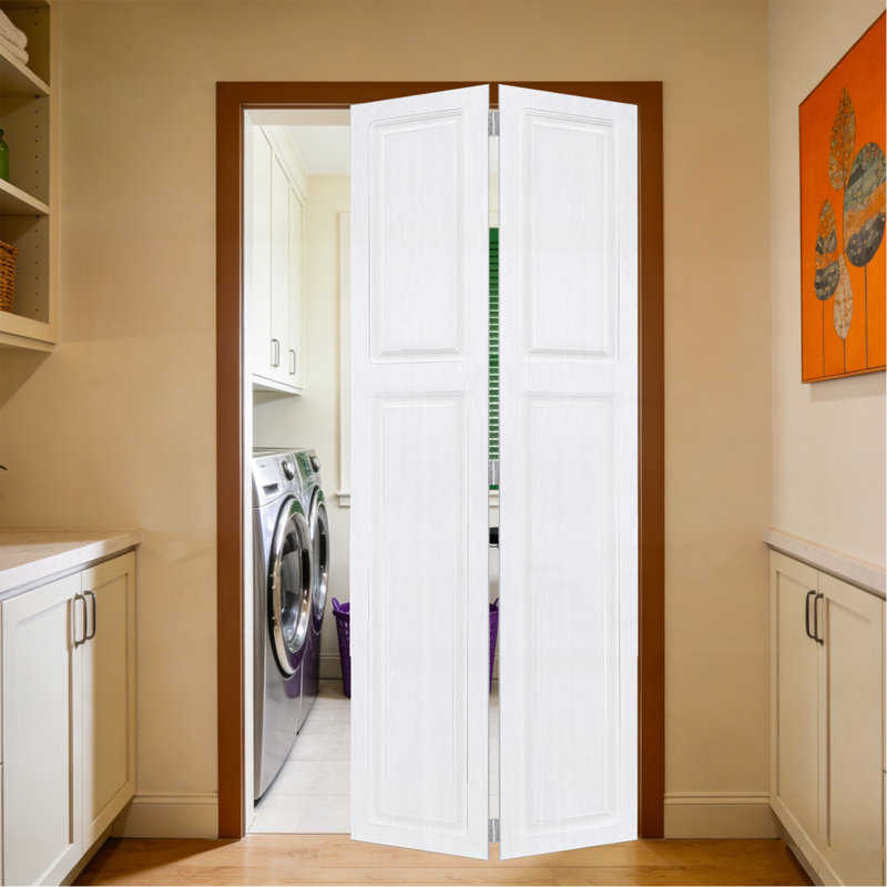 2 panneaux pliables 28 po X 79 po  Porte de grange coulissante en bois de noyer blanc avec ensemble de quincaillerie, 1