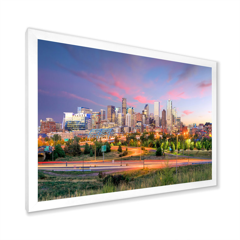 Panorama de l'horizon de Denver - décor mural paysages, H 16 po x l 32 po x P 1 po, Cadre photo blanc