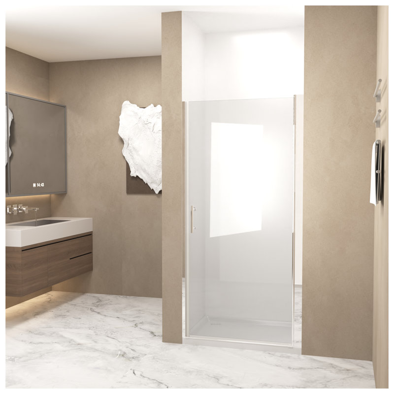 Porte de douche pivotante 32 po x 72 po avec verre trempé de 6 mm, demi-cadre en aluminium chromé, film antidéflagrant pour la séparation de la salle de bain à sec ou à sec