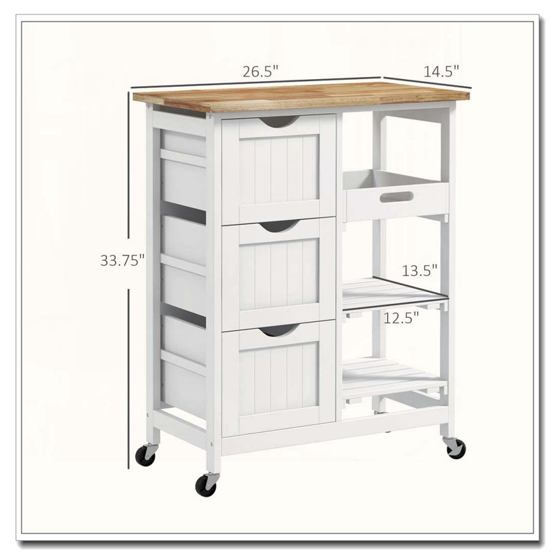 Rolling Kitchen Island Cart with Butcher Block Top