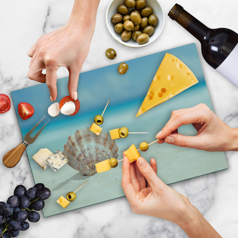 Ambesonne Scallop Cutting Board Large Size Sandy Exotic Beach Shell Multicolor