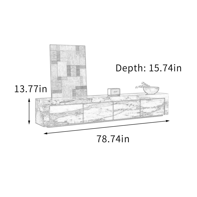 Meuble télé Minimalisme, H 13,77 po x L 78,74 po x l 15,74 po, Blanc / Gris