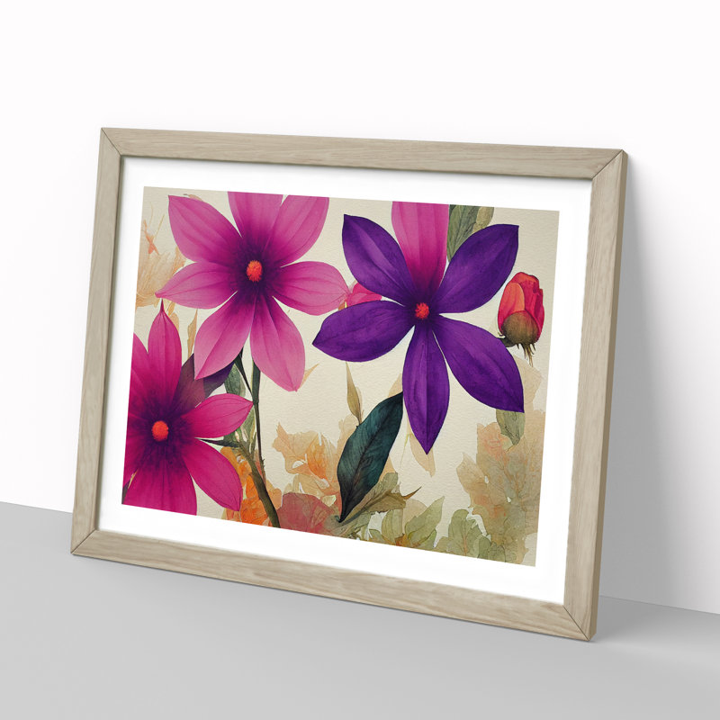 Epic Watercolour Flowers - Framed Print, 46cm H x 64cm W x 2cm D, Oak