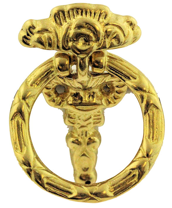 Federal Style Solid Brass Drop Bail Ring Pull with Mounting Hardware