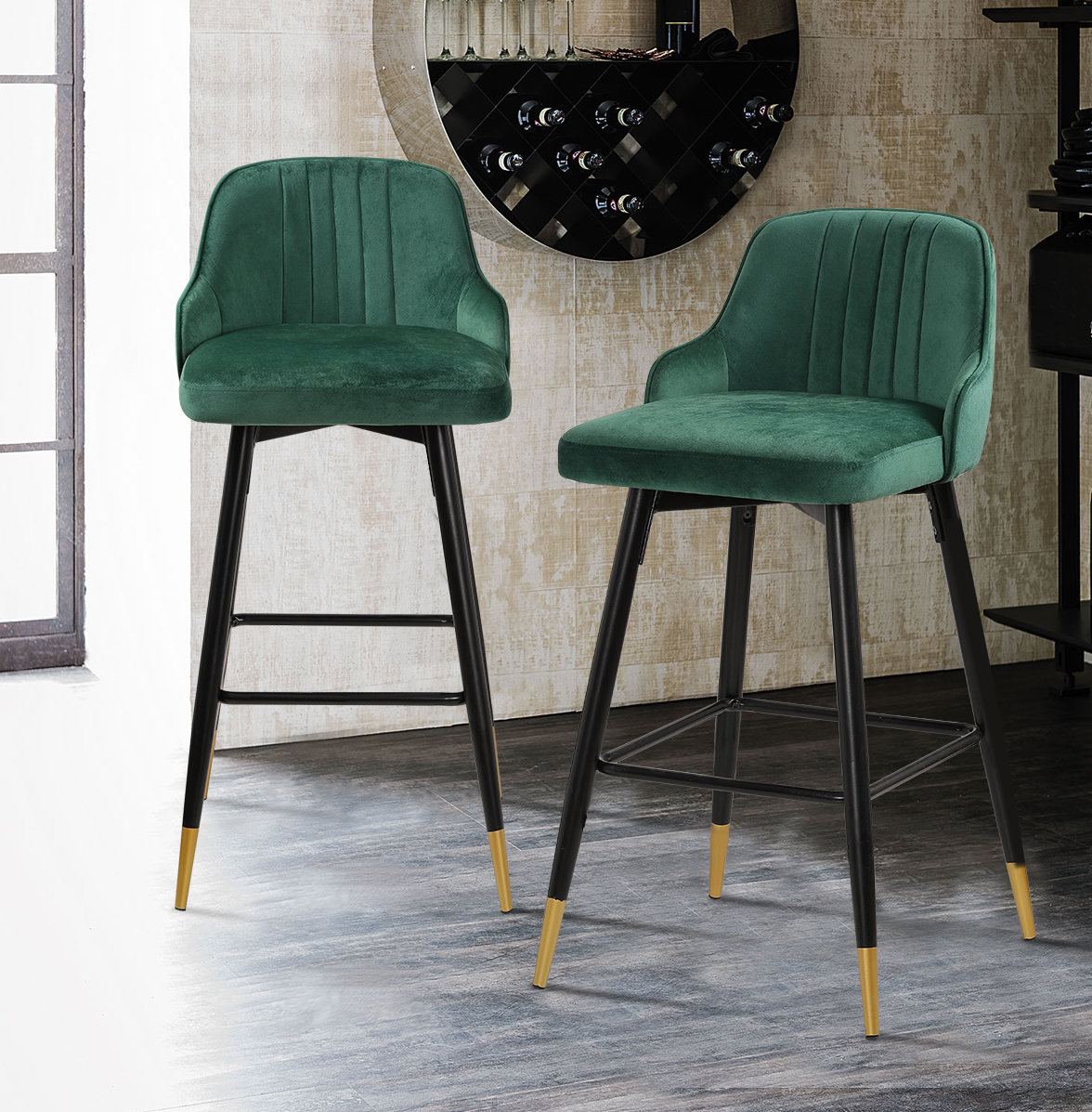 Everly Quinn Swivel Velvet Upholstered Counter & Bar Stool & Reviews 