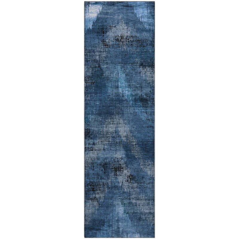 Tapis bleu Prisco lavable à la machine de qualité supérieure, Tapis de couloir 2 pi 3 po x 7 pi 6 po