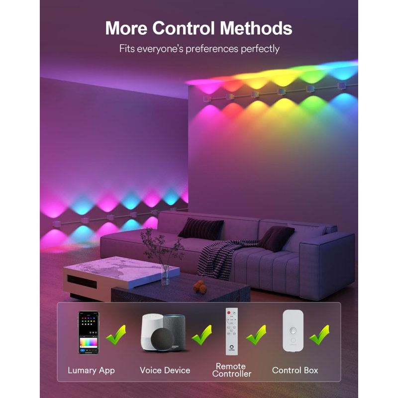 Lumary 18.4 ft Smart Wall Sconces with 14 Adjustable LED RGBAICW Lights, Indoor WiFi Wall Lights for Room Decor, Compatible with Alexa/Google Assistant