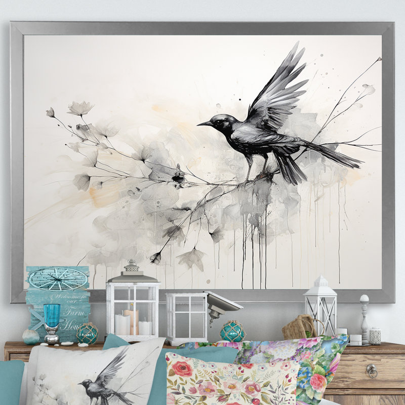 Minimalisme, oiseaux du paradis II sur toile, Cadre simple argenté, H 24 po x l 32 po x P 1 po