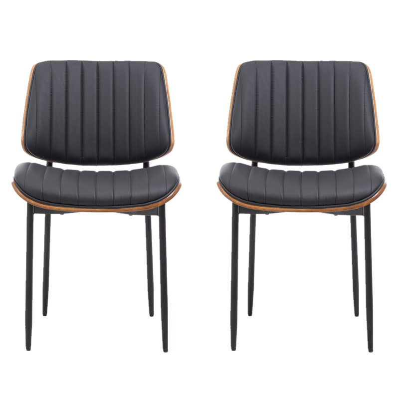 Windsor Contemporary Kitchen & Dining Chair with Walnut Bentwood Frame and Padded Faux Leather Seat, Black