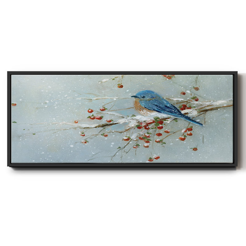 Oiseau bleu en hiver - toile encadrée, H 24 po x l 60 po