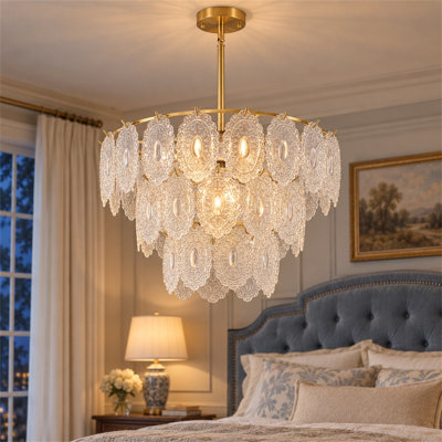 9-Light Modern Farmhouse Chandelier Ceiling Lamp, Natural Copper Round Hanging Light Fixture for Dining Room, Kitchen Island and Living Room, Bulbs Not Included