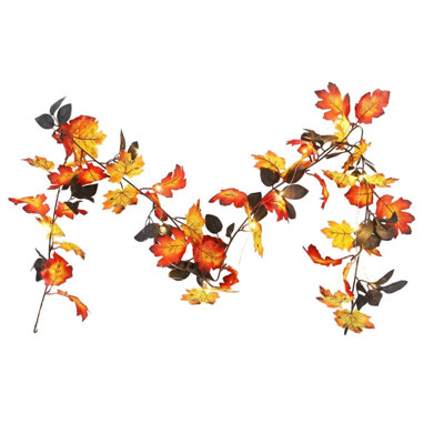 Ensemble de 2 guirlandes de feuilles d'érable de 5,54 pi pré-éclairées, vigne d'automne légère pour le manteau de l'Action de grâce et l'escalier