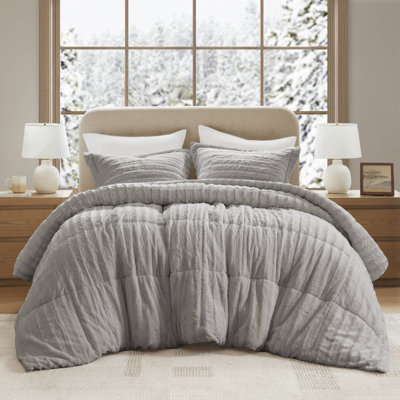 Ensemble d'édredon ultra-doux en fausse fourrure 3 pièces Duke Grey