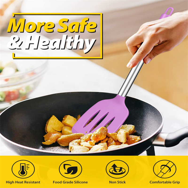 4-Piece Silicone Cooking Utensil Set, Non-Stick Large Solid Spatula, Heat Resistant Slotted Spoon, Ideal Kitchen Spatula